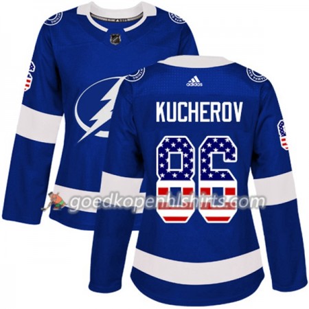 Tampa Bay Lightning Nikita Kucherov 86 Adidas 2017-2018 Blauw USA Flag Fashion Authentic Shirt - Dames